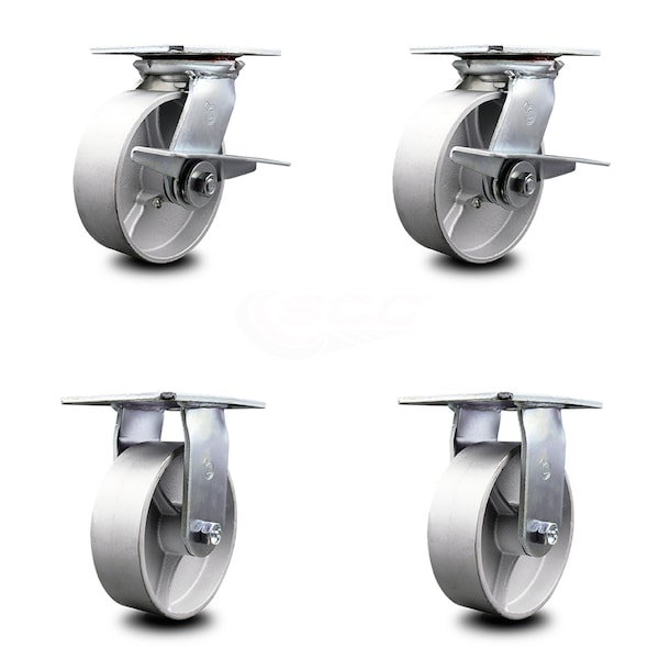 Service Caster 6 Inch Semi Steel Caster Set with Roller Bearing 2 Brakes and 2 Rigid SCC SCC-35S620-SSR-SLB-2-R-2 - main